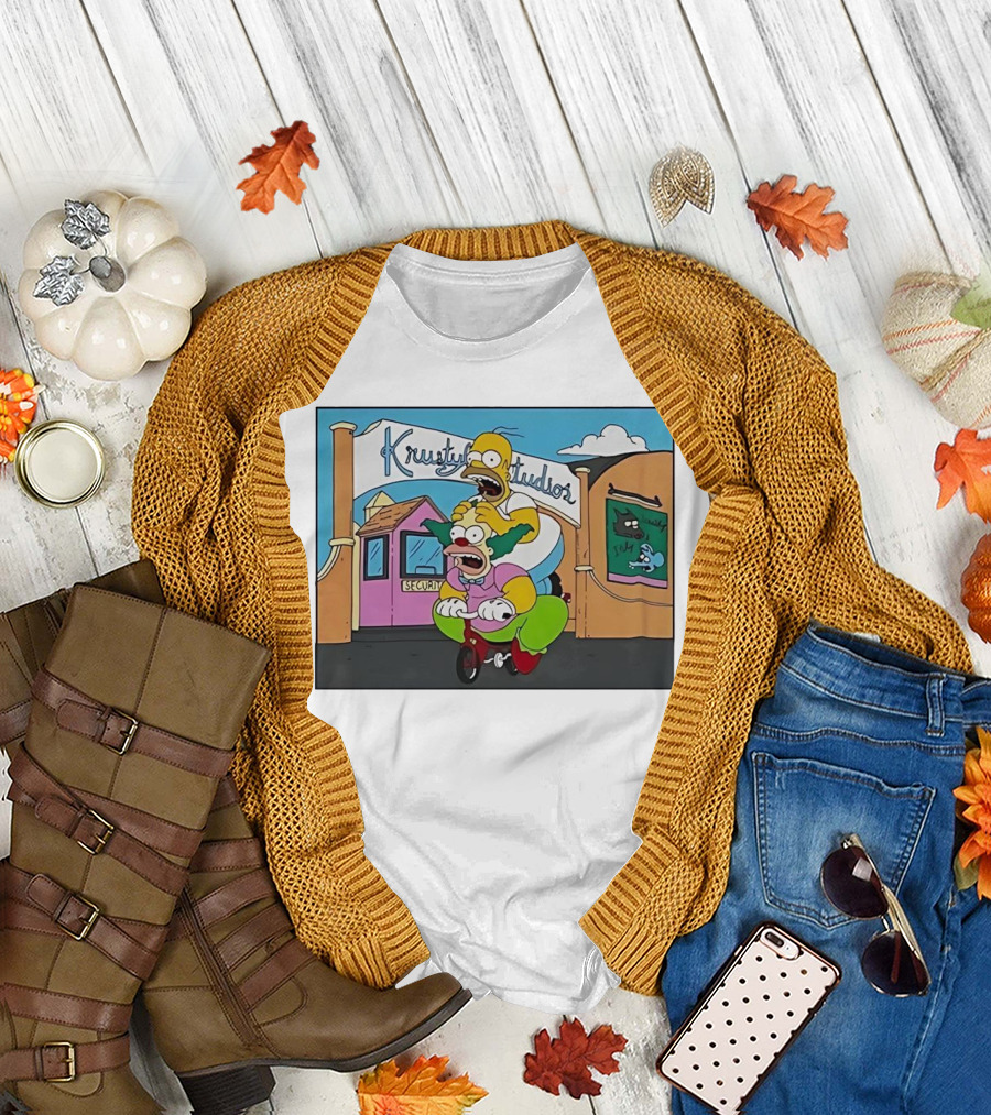 Krustyland Studios with Homer and Krusty the Clown on Bicycle from The Simpsons T-Shirt