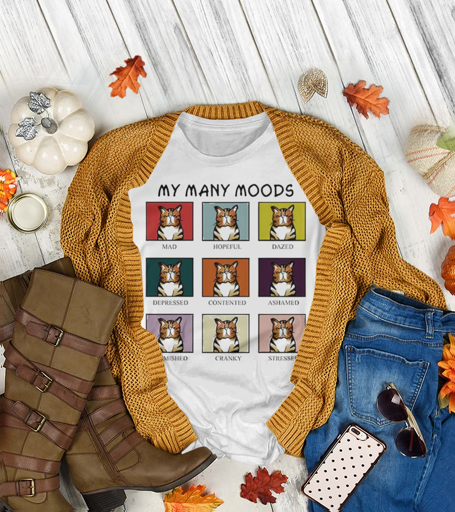 My Many Moods Mad Hopeful Dazed Depressed Contented Ashamed Famished Cranky Stressed T-Shirt