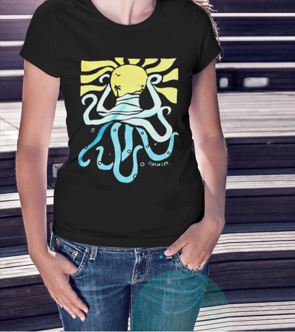 Mark Hoppus Octopus Sun Wave Palm Ocean Scene T-Shirt