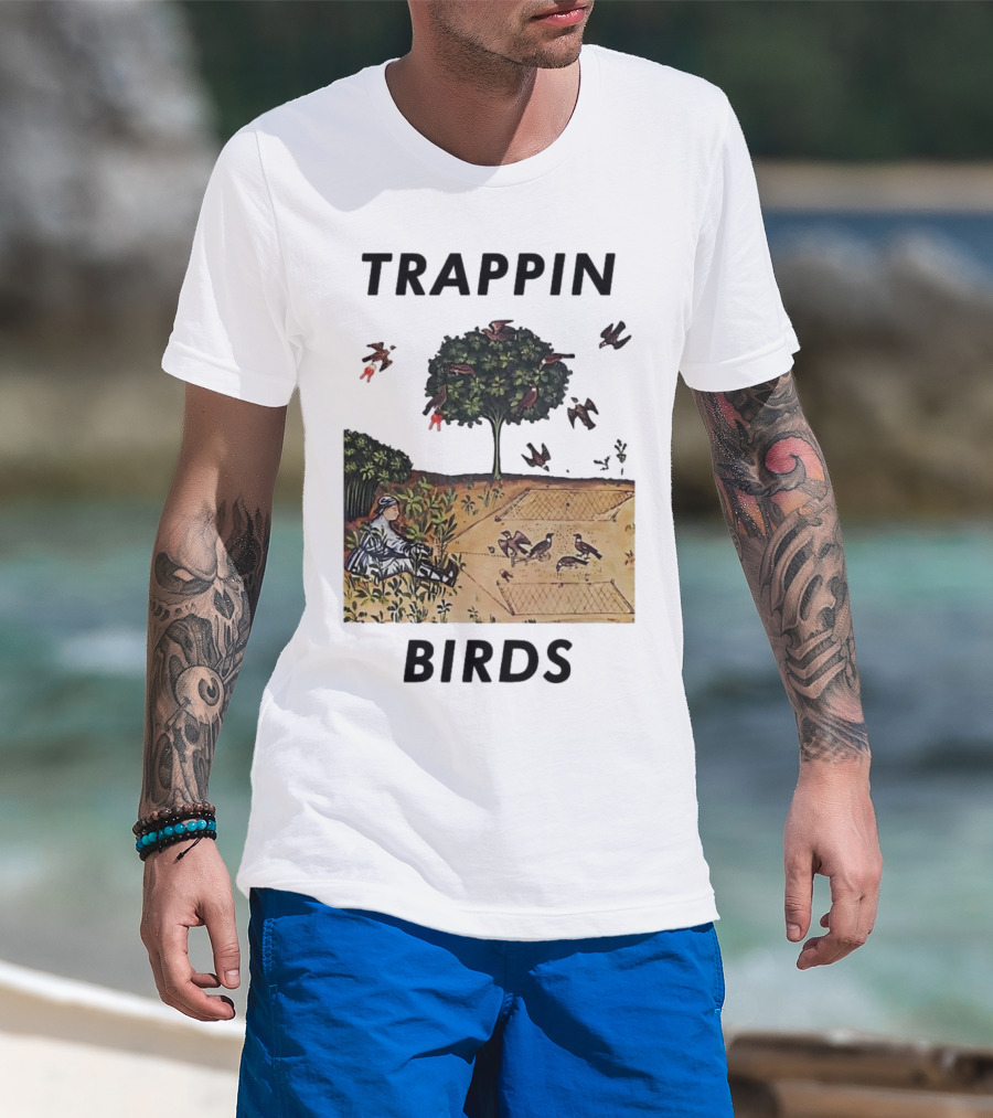 Trappin Birds Retro Medieval Hunting Scene T-Shirt