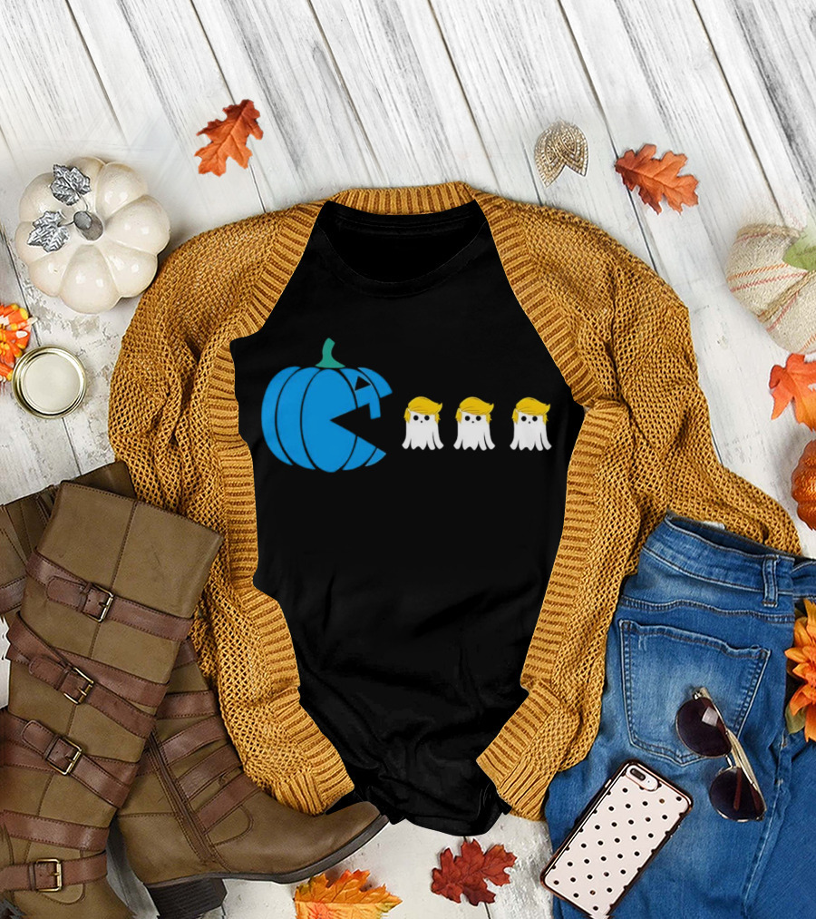 Kamala Pumpkin Pac-Man Eating Trump Ghosts Halloween T-Shirt