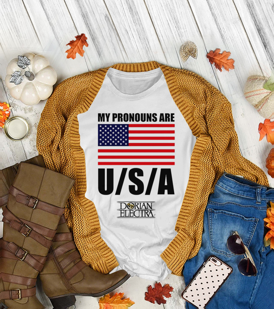 My Pronouns Are USA Dorian Electra American Flag T-Shirt