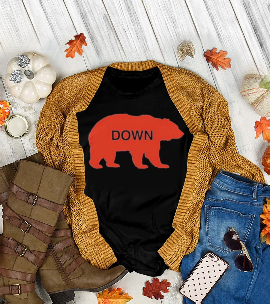 Walking Bear Down Red Bear Silhouette with Text DOWN T-Shirt