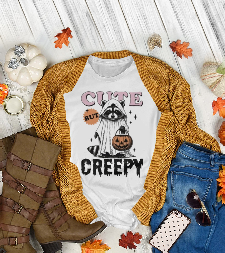 Cute but Creepy Raccoon Ghost Halloween Pumpkin Lantern T-Shirt