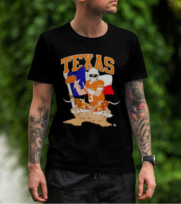 Texas Longhorns Football With Lone Star Flag And Player T-Shirt