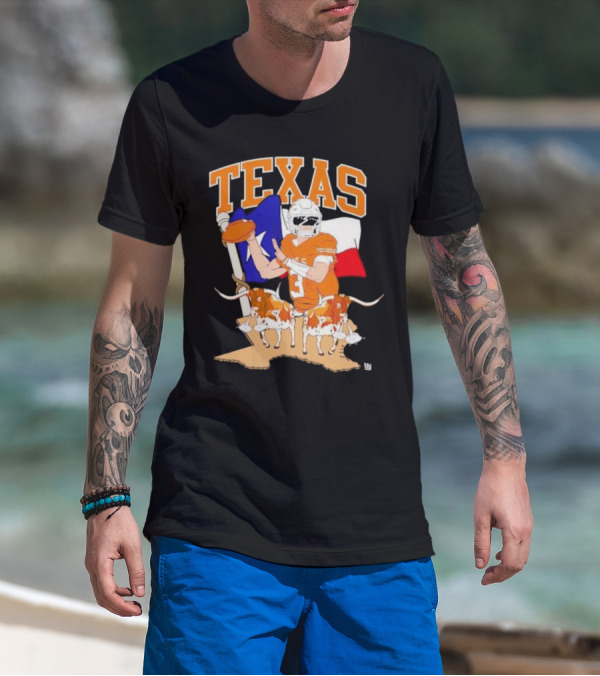 Texas Longhorns Football With Lone Star Flag And Player T-Shirt