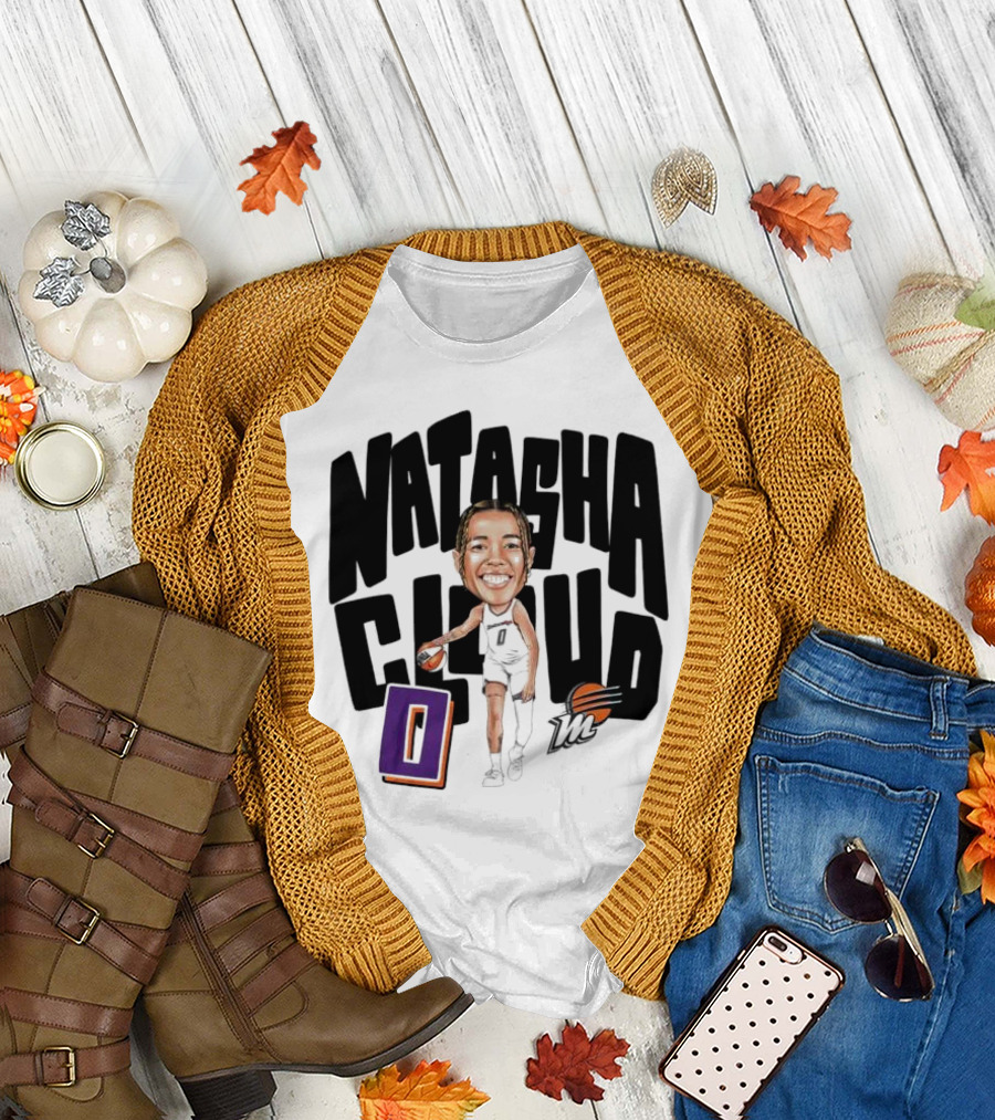 Natasha Cloud Phoenix Mercury Basketball Caricature with Orange Ball and Stylized Text T-Shirt