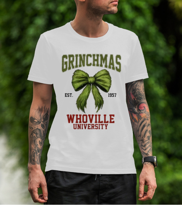 Grinchmas Whoville University Est 1957 Green Bow Emblem T-Shirt