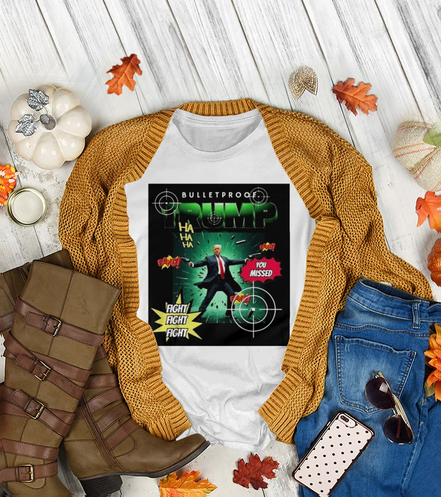 Bulletproof Trump Ha Ha Ha Fight Fight Fight You Missed Bang Comic Book Performance Fleece T-Shirt