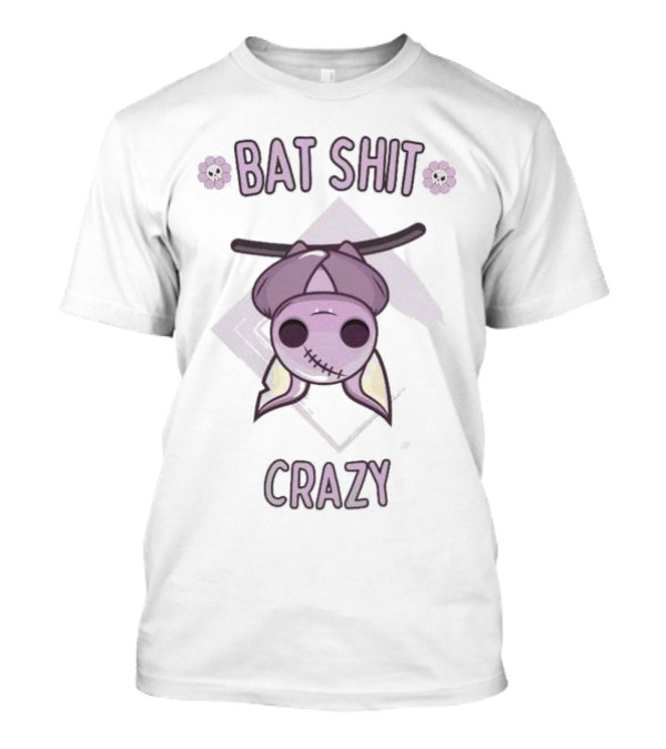 Bat Shit Crazy Purple Bat Hanging Upside Down With Flowers T-Shirt