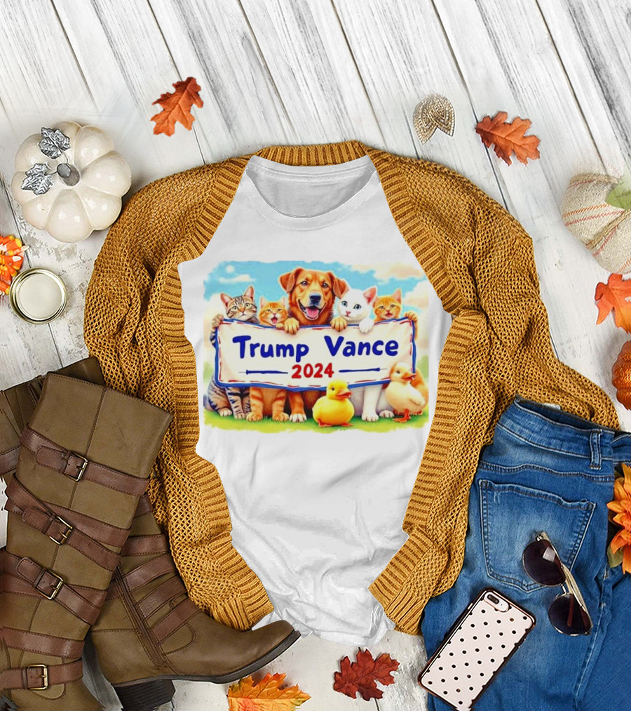 Trump Vance 2024 Dog Cat and Duck Banner with Animal Friends T-Shirt