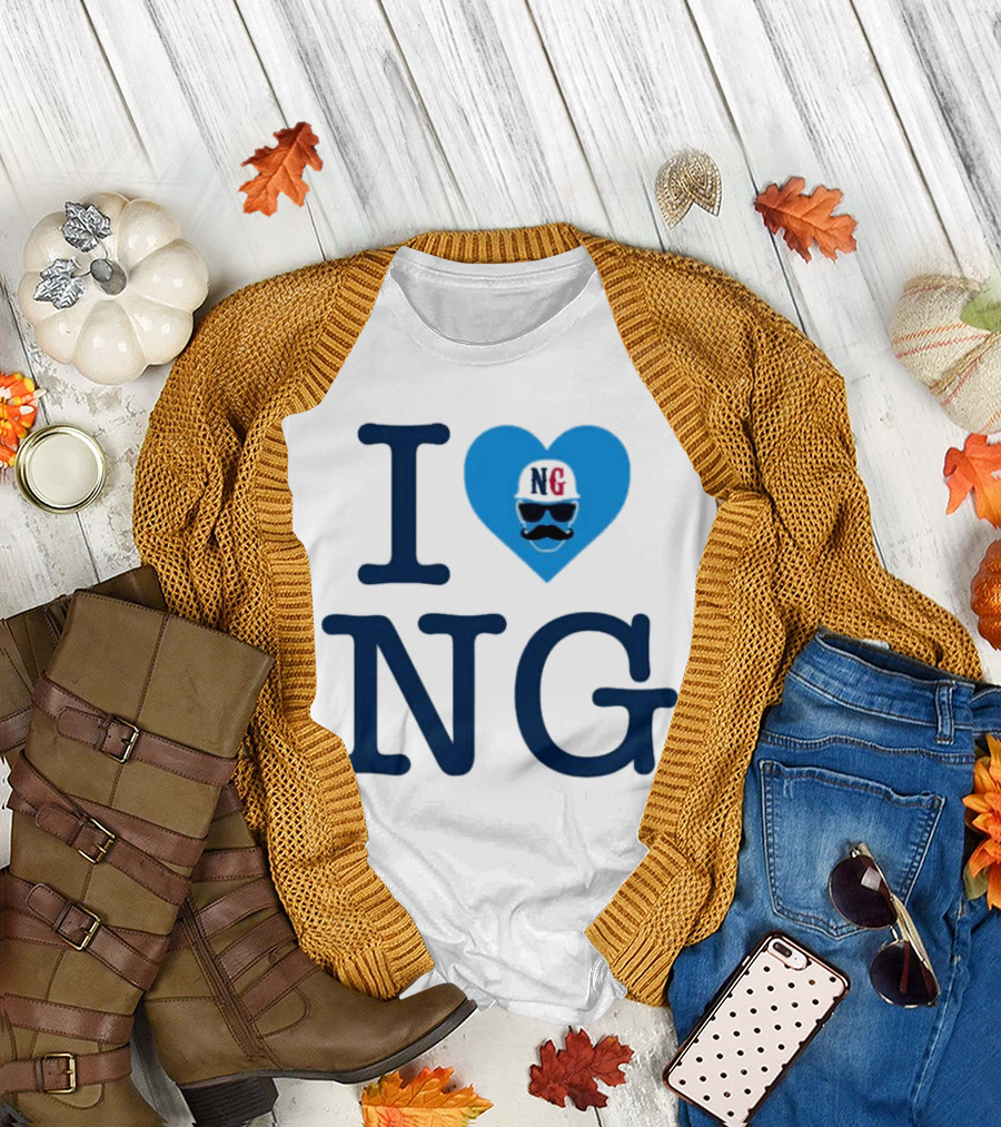 I Love NG Heart Icon with Mustache and Cap T-Shirt