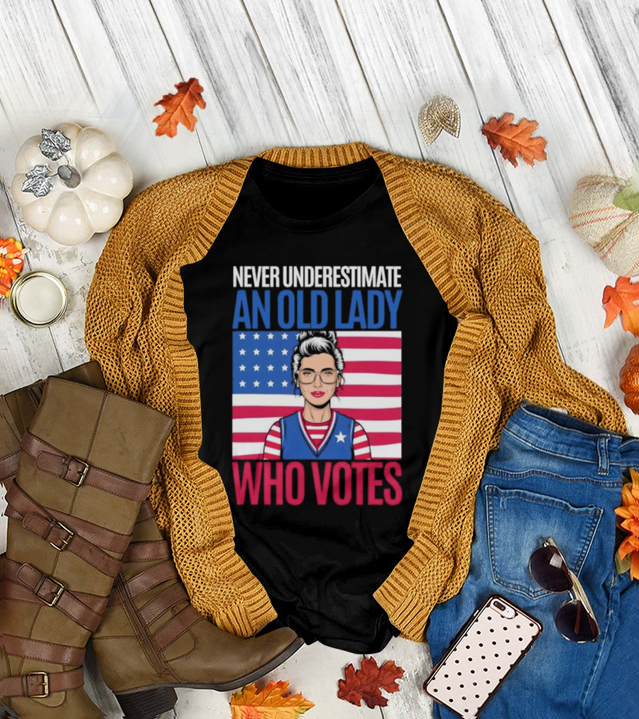 Never Underestimate an Old Lady Who Votes US Flag Iconic T-Shirt