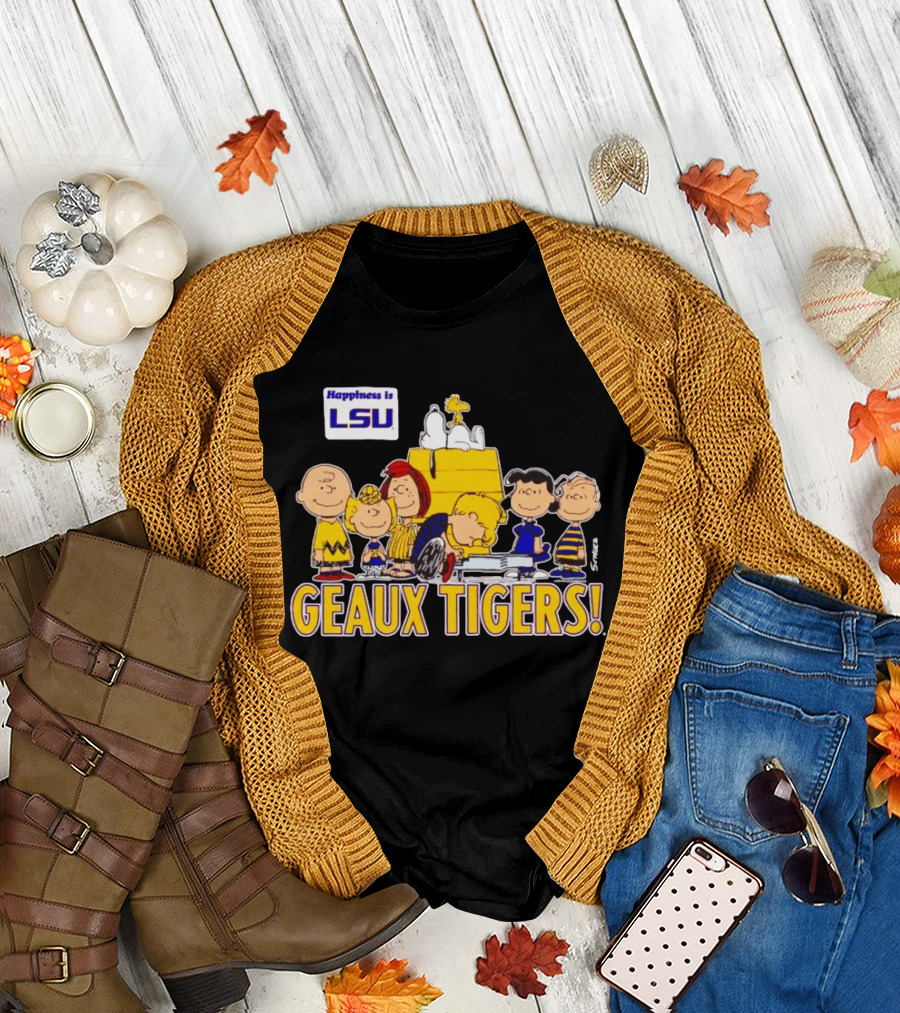 Happiness is LSU Peanuts Characters Geaux Tigers T-Shirt