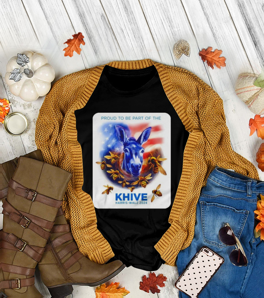Proud to be Part of the KHIVE Harris-Walz 2024 Donkey with Bees USA Flag T-Shirt