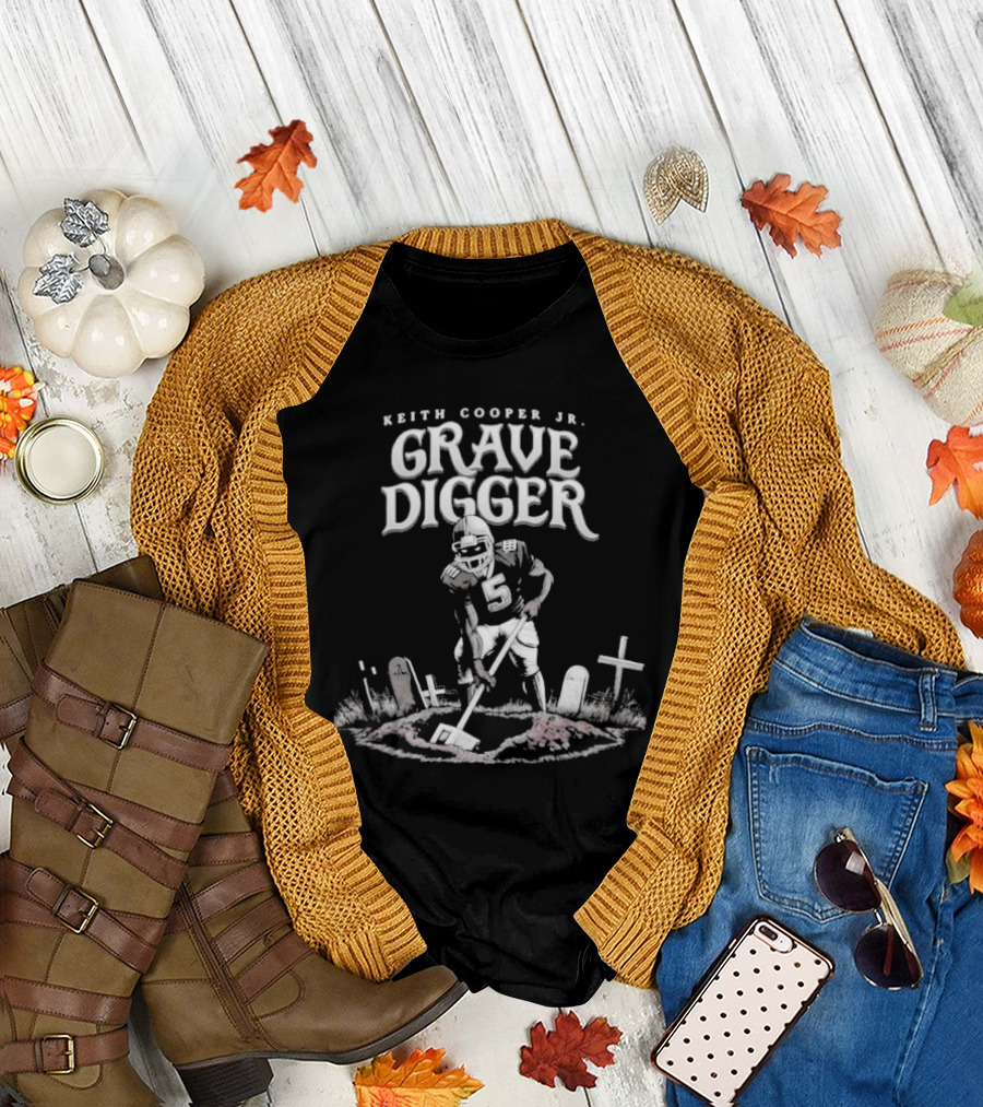 Keith Cooper Jr Grave Digger Football Player with Shovel Graveyard Scene T-Shirt