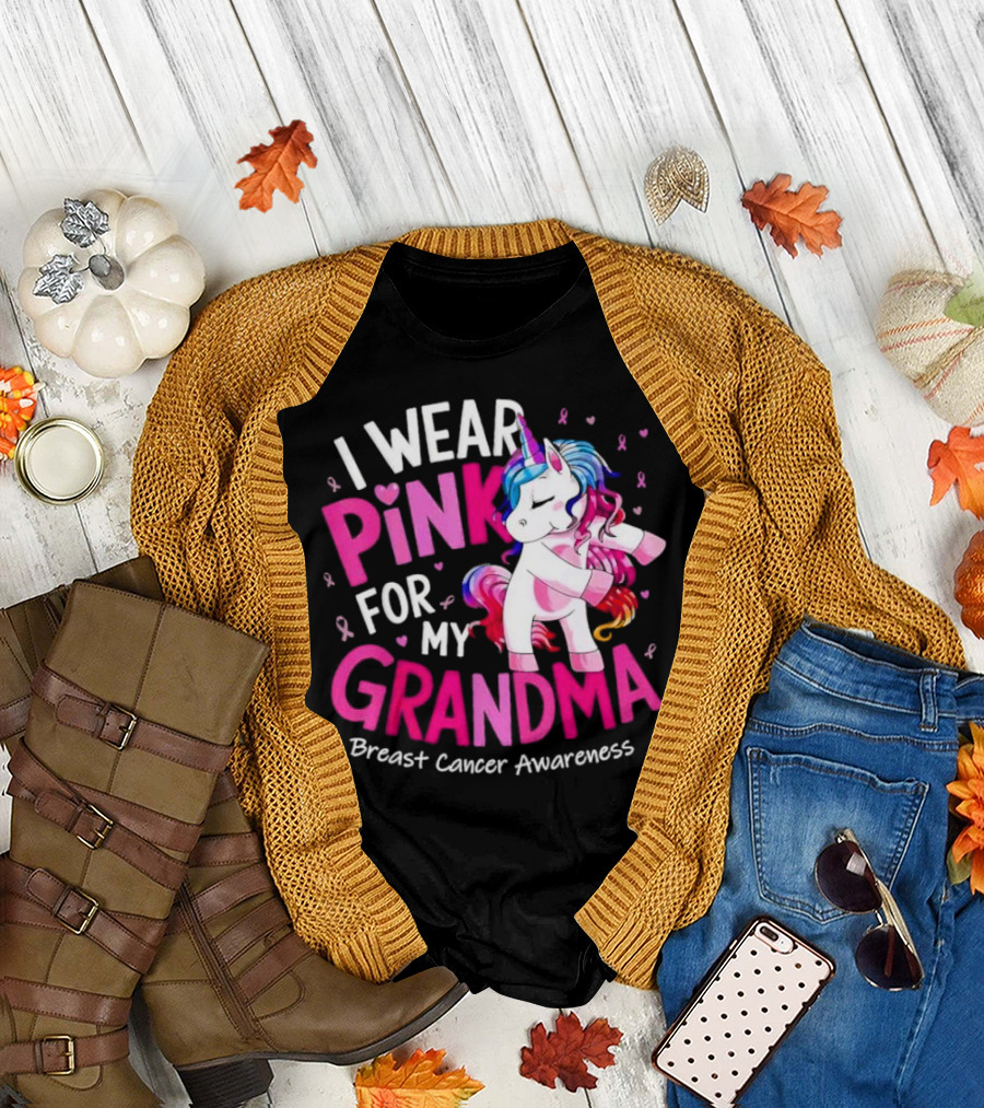 I Wear Pink for My Grandma Unicorn Breast Cancer Awareness T-Shirt