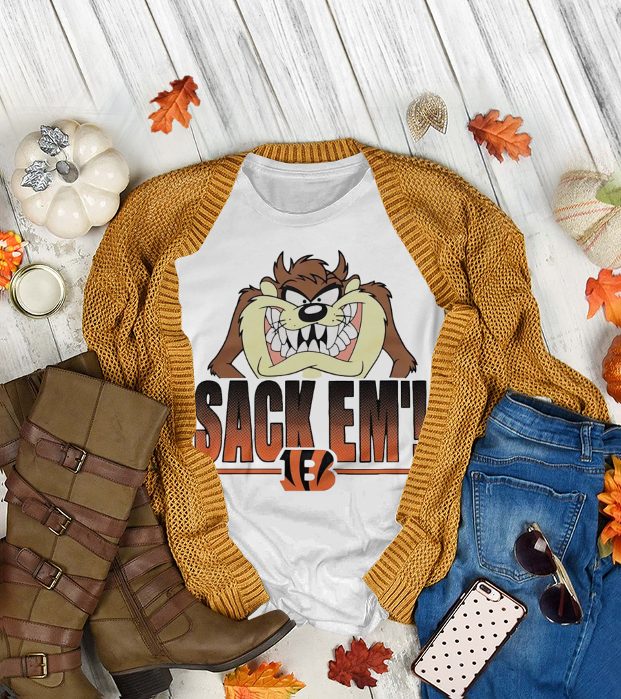 Looney Tunes Taz Sack Em Cincinnati Bengals NFL TFB T-Shirt