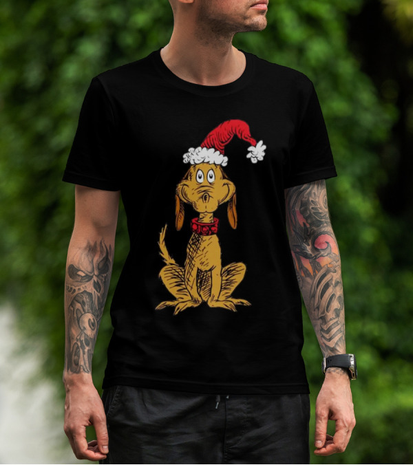 Grinch Max Santa Dog In Christmas Hat T-Shirt