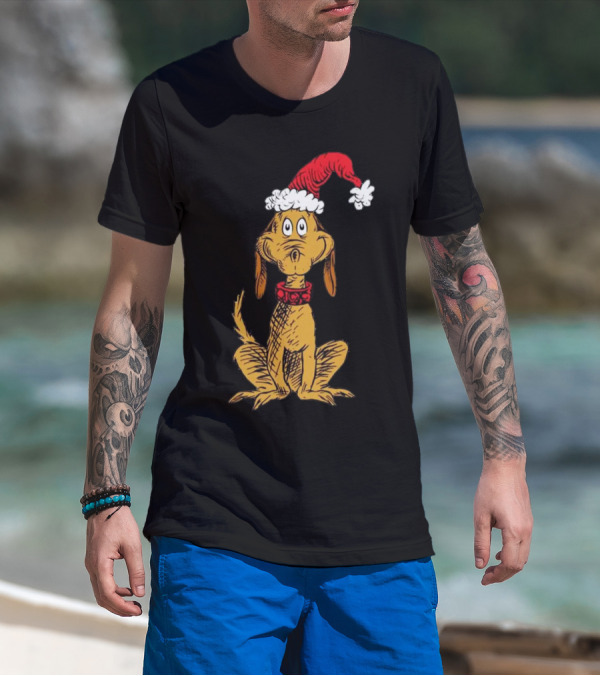 Grinch Max Santa Dog In Christmas Hat T-Shirt