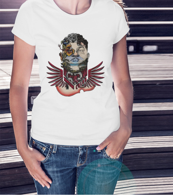 Trystan Colon Arizona Cardinals Herencia Latina Artful Portrait With Floral And Wing Elements T-Shirt