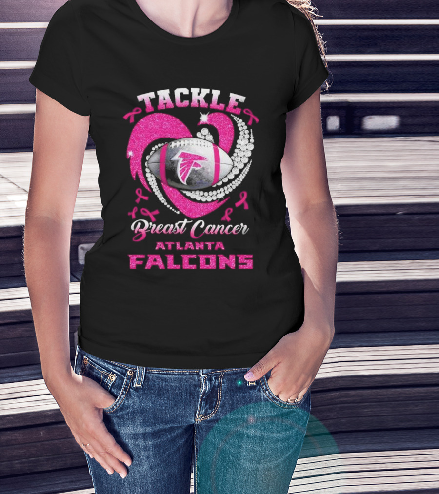 Tackle Breast Cancer Atlanta Falcons Pink Ribbon Football T-Shirt