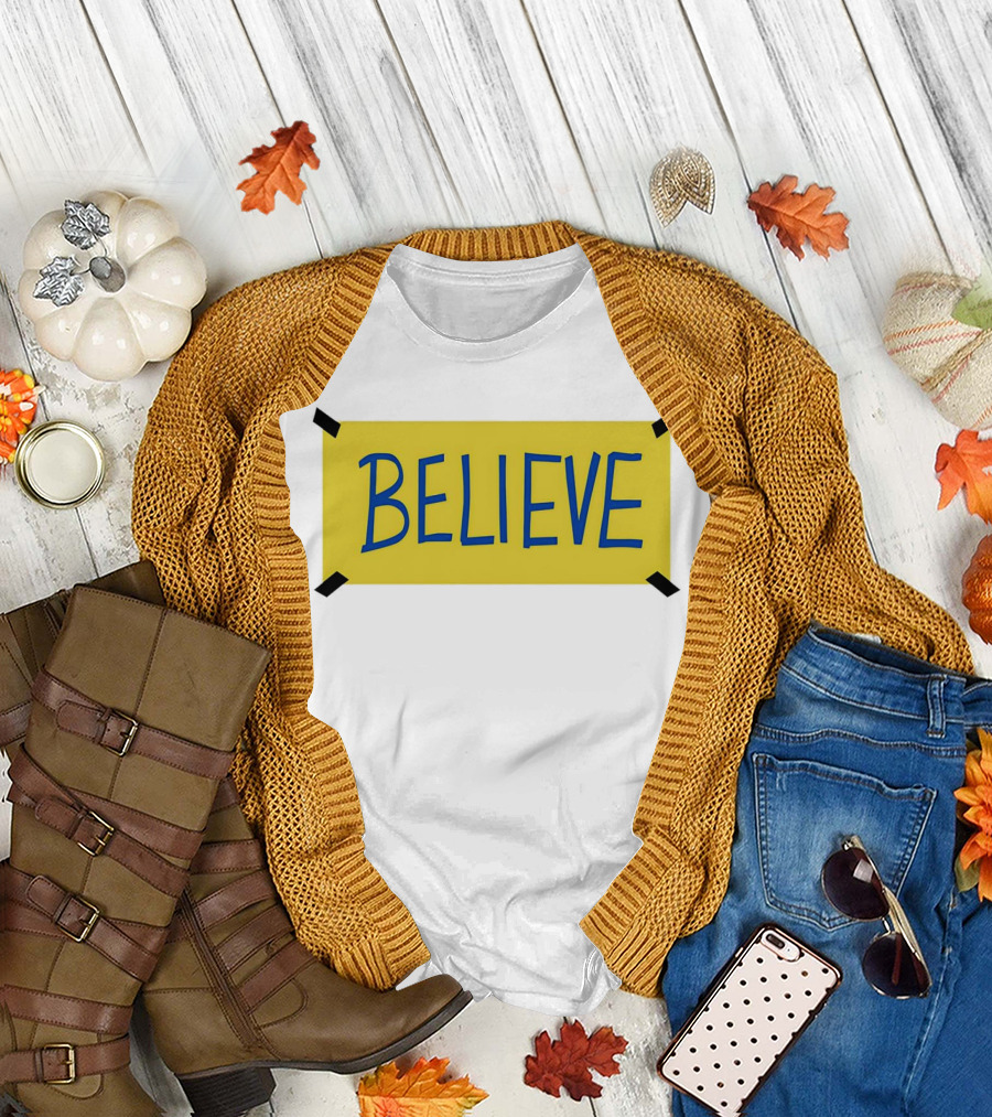 Ted Lasso Believe Sign Taped Yellow Background T-Shirt
