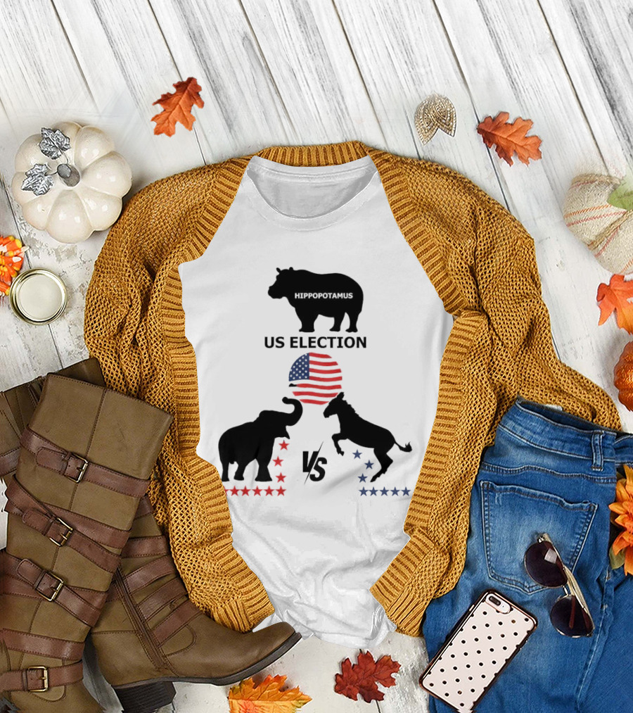 Hippopotamus US Election Elephant vs Donkey American Flag T-Shirt