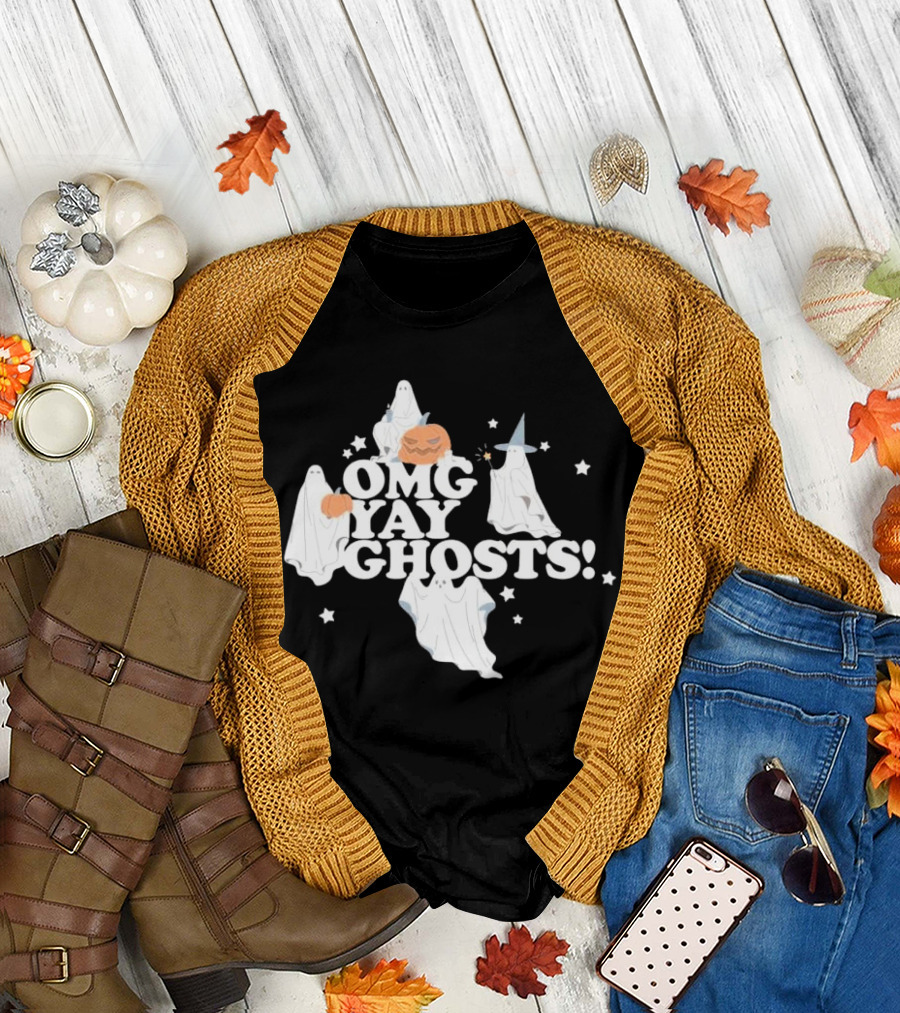 OMG Yay Ghosts Halloween Pumpkins Stars Spooky Fun T-Shirt