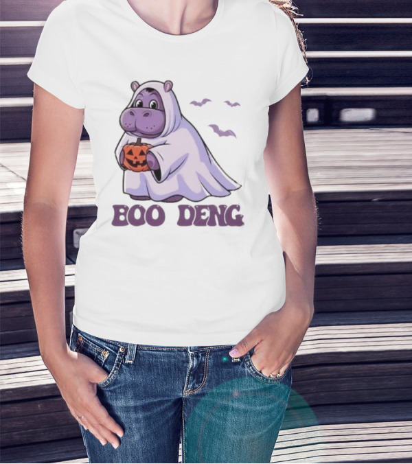 Boo Deng Ghost Hippo With Pumpkin And Bats Halloween T-Shirt