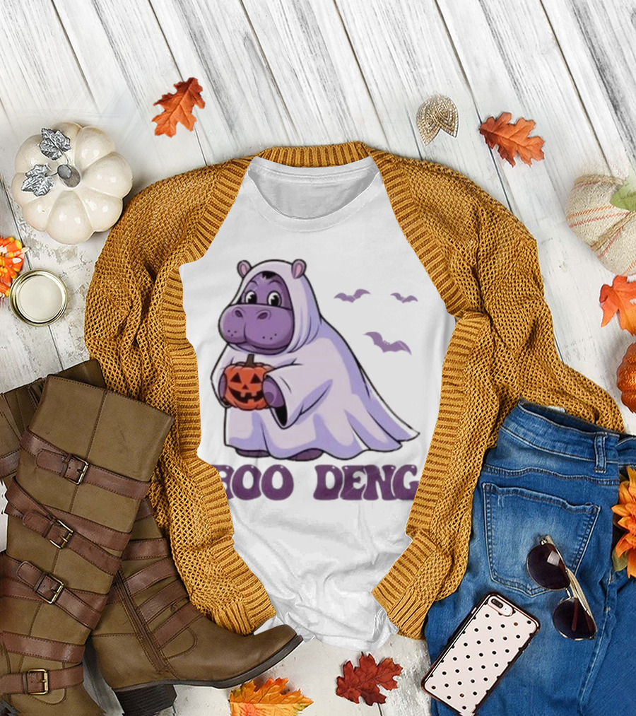 Boo Deng Ghost Hippo with Pumpkin and Bats Halloween T-Shirt