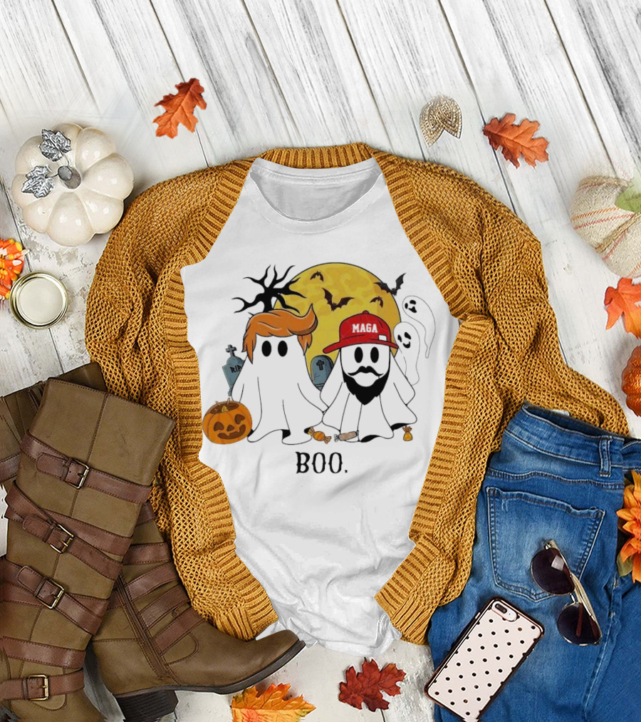 Boo Halloween Trump Vance MAGA Ghosts Pumpkin Graveyard Moon Bats T-Shirt