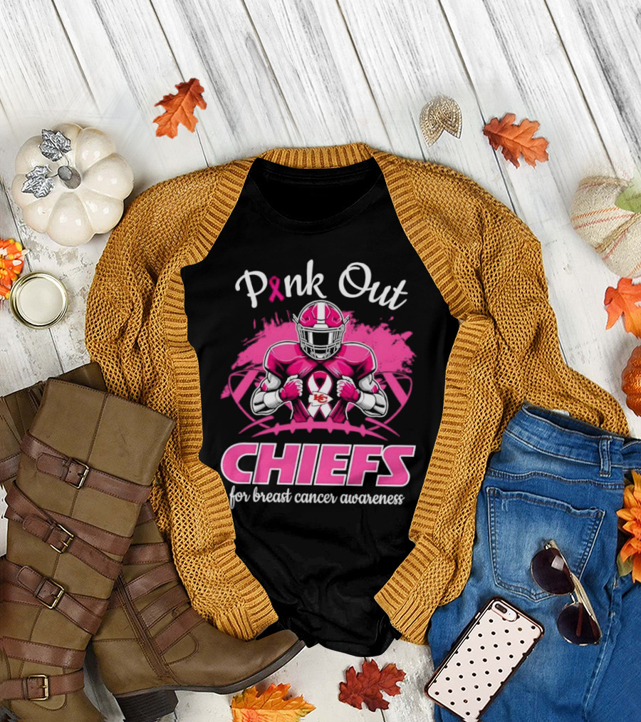 Pink Out Chiefs for Breast Cancer Awareness Football Graphics T-Shirt