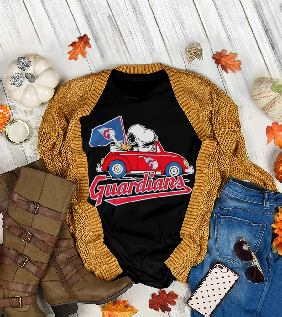 Snoopy and Woodstock Driving Guardians Car Cleveland Guardians T-Shirt