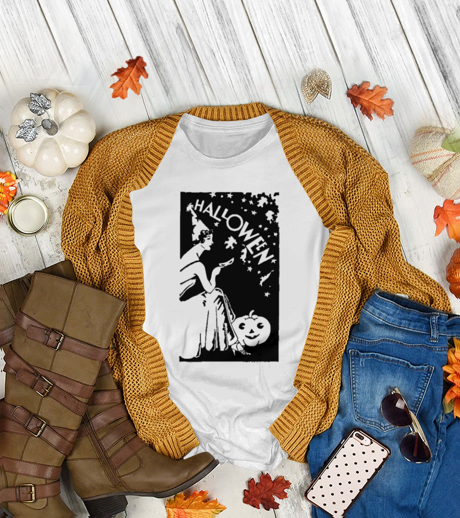 Halloween Witch with Pumpkin and Stars T-Shirt