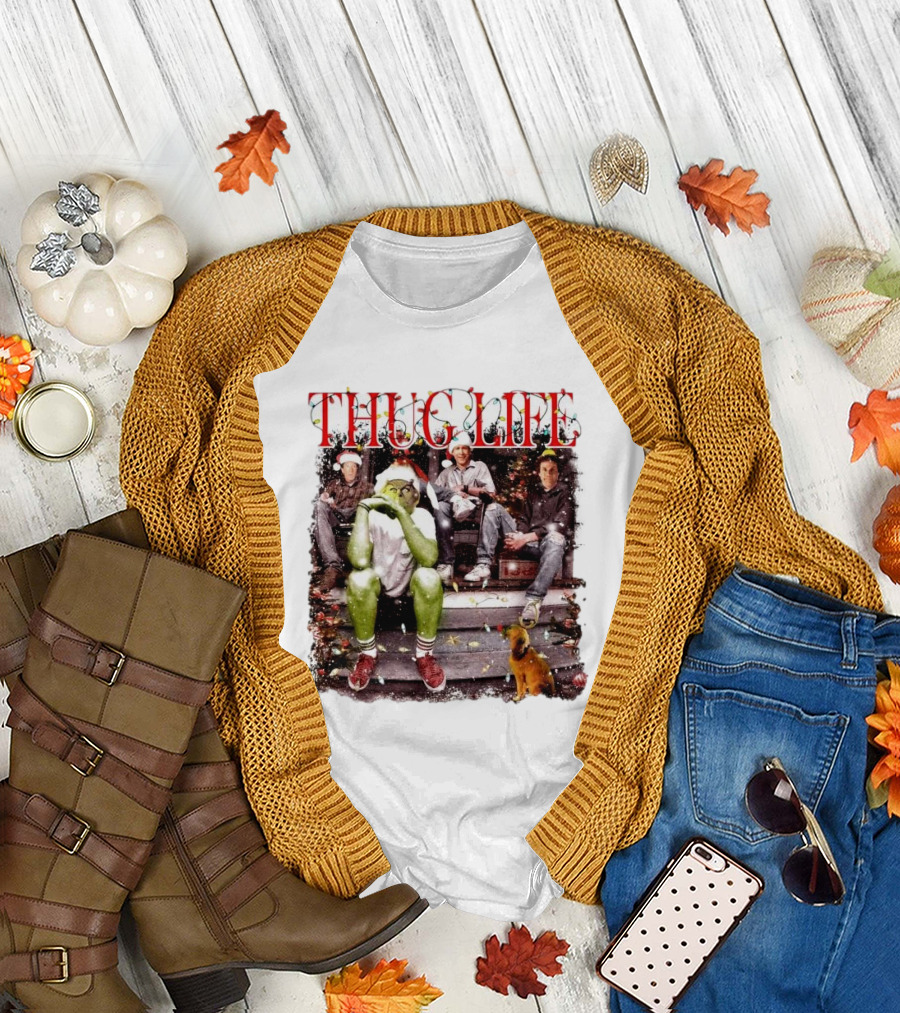 Thug Life Grinch Friends Christmas Dog Scene T-Shirt