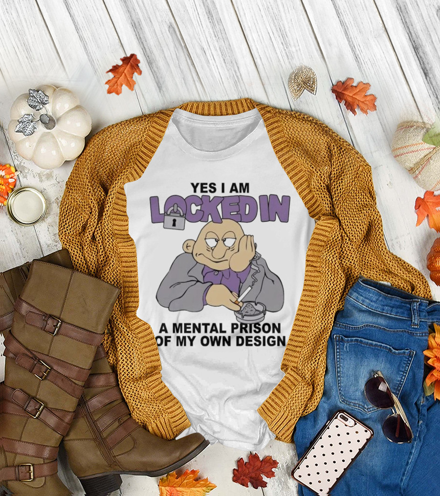 Yes I Am Locked In Mental Prison of My Own Design Character Smoking Gloomy Expression T-Shirt