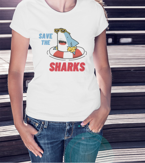 Save The Sharks Sunglasses Summer Float Fun T-Shirt