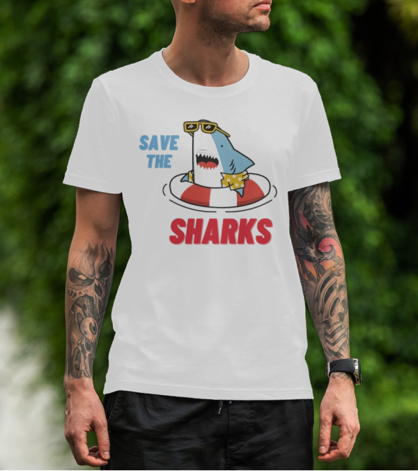 Save The Sharks Sunglasses Summer Float Fun T-Shirt