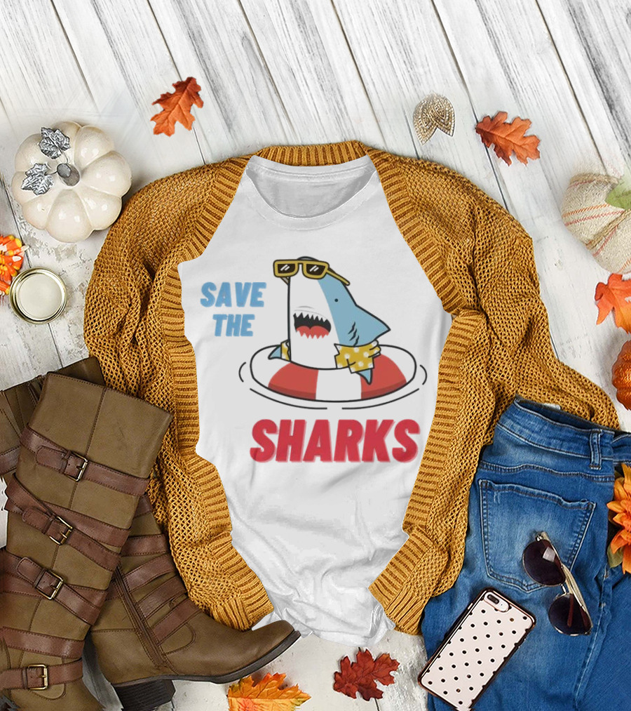 Save the Sharks Sunglasses Summer Float Fun T-Shirt