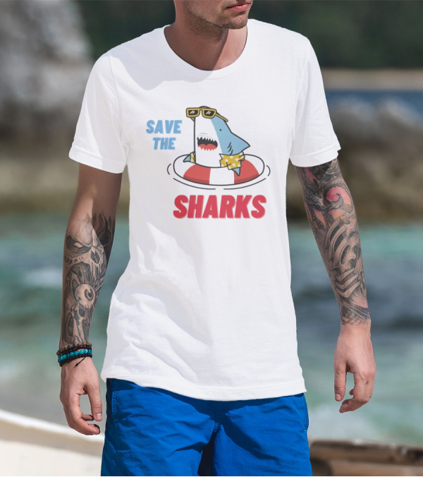 Save The Sharks Sunglasses Summer Float Fun T-Shirt