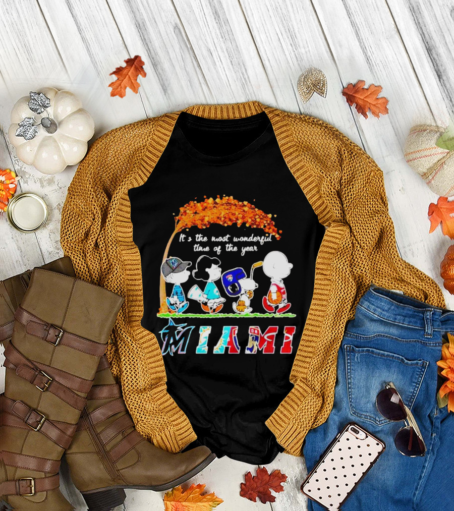 Miami Sports Peanuts Characters Walking Fall It's the Most Wonderful Time of the Year T-Shirt