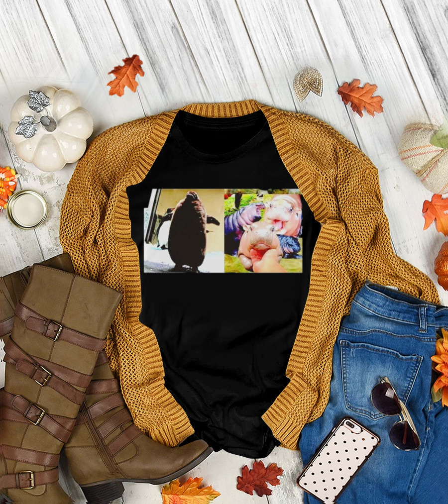 Moo Deng Hippo and Baby Penguin Pesto Family Moments T-Shirt