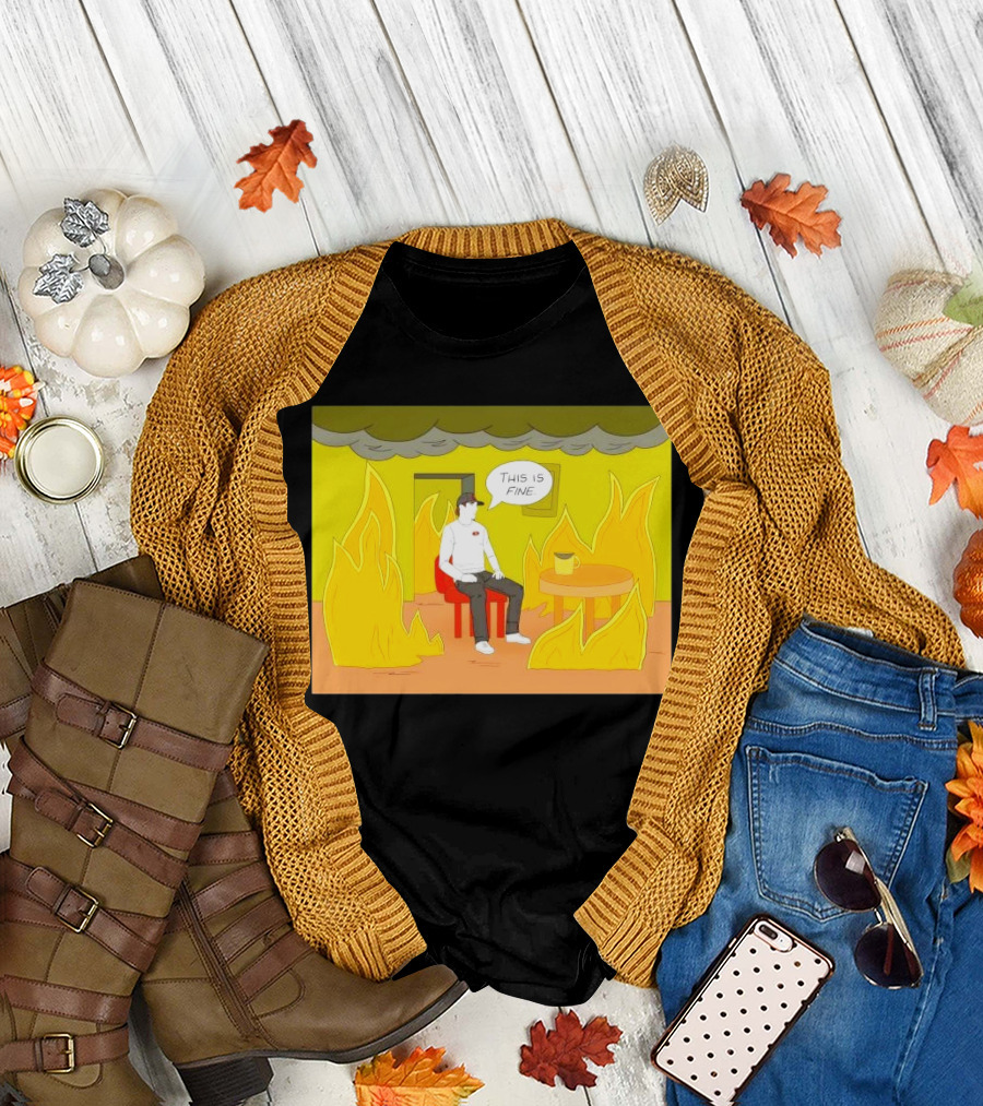 San Francisco 49ers This Is Fine Cartoon Fire Background T-Shirt