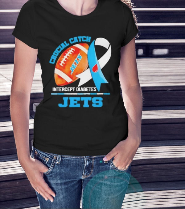 Jets Crucial Catch Football Intercept Diabetes Awareness T-Shirt