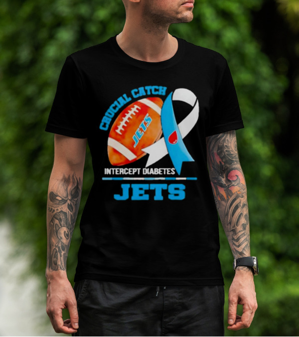 Jets Crucial Catch Football Intercept Diabetes Awareness T-Shirt