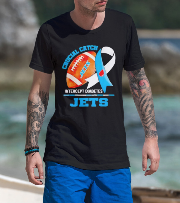 Jets Crucial Catch Football Intercept Diabetes Awareness T-Shirt