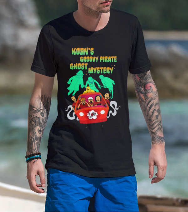 Korn Groovy Pirate Ghost Mystery Band In Red Van With Creepy Specters T-Shirt
