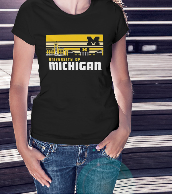 University Of Michigan Wolverines Striped Campus Skyline T-Shirt