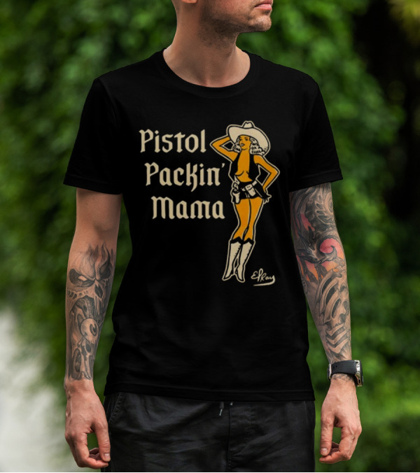 Pistol Packin’ Mama Cowgirl Illustration By ERay T-Shirt